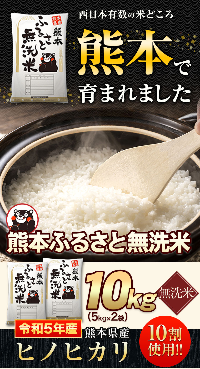 熊本ふるさと 無洗米 10kg 送料無料 (5kg ×2袋)【令和5年産 ヒノヒカリ