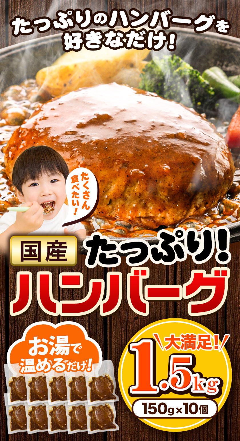 大容量 ハンバーグ 1.5kg (150g × 10個) 国産 デミグラスソース 冷凍